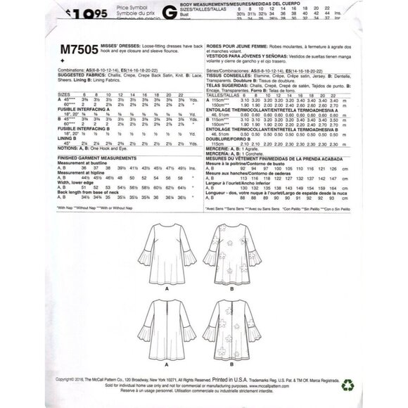 McCall's M7505 Misses 14 to 22 Nicole Miller Dress Sewing Pattern New - Picture 2 of 2